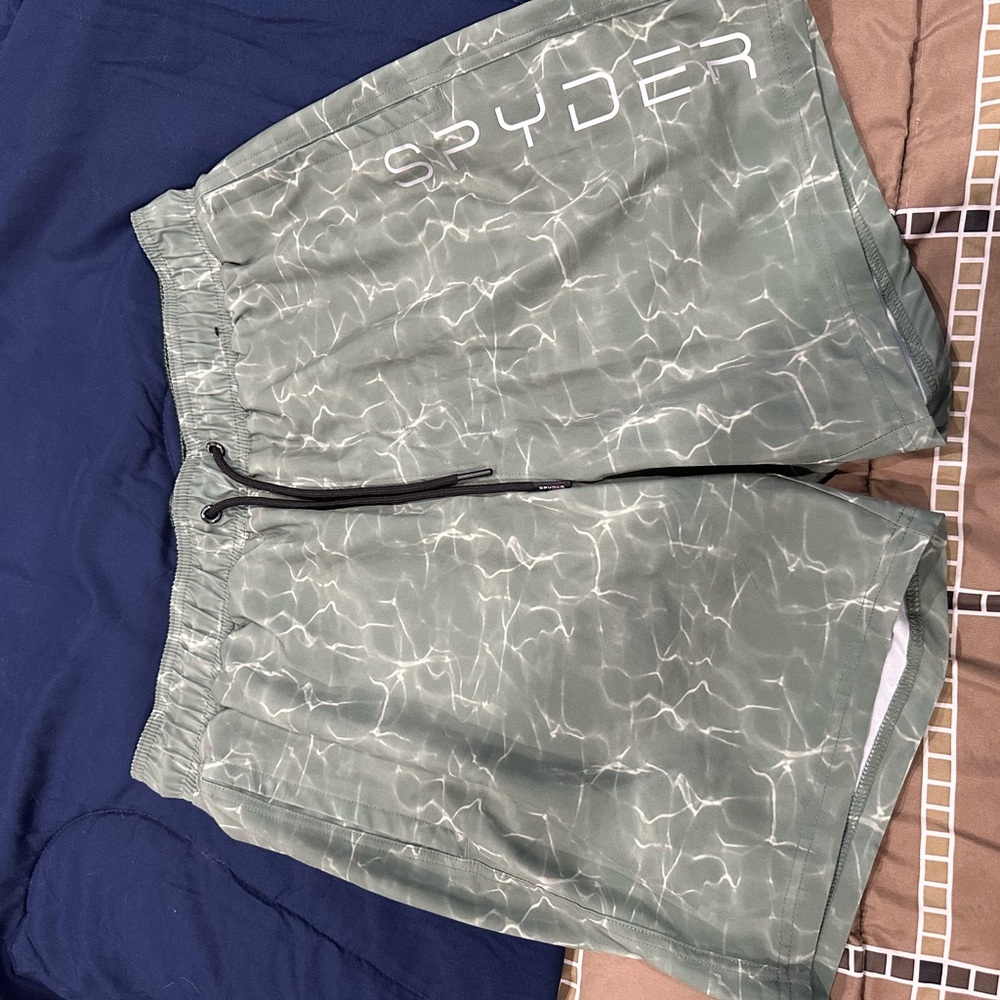 Spyder Men's Light Olive Green Water-Print Swim Trunks